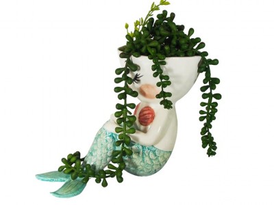 Ceramic Mermaid Planter - Seated